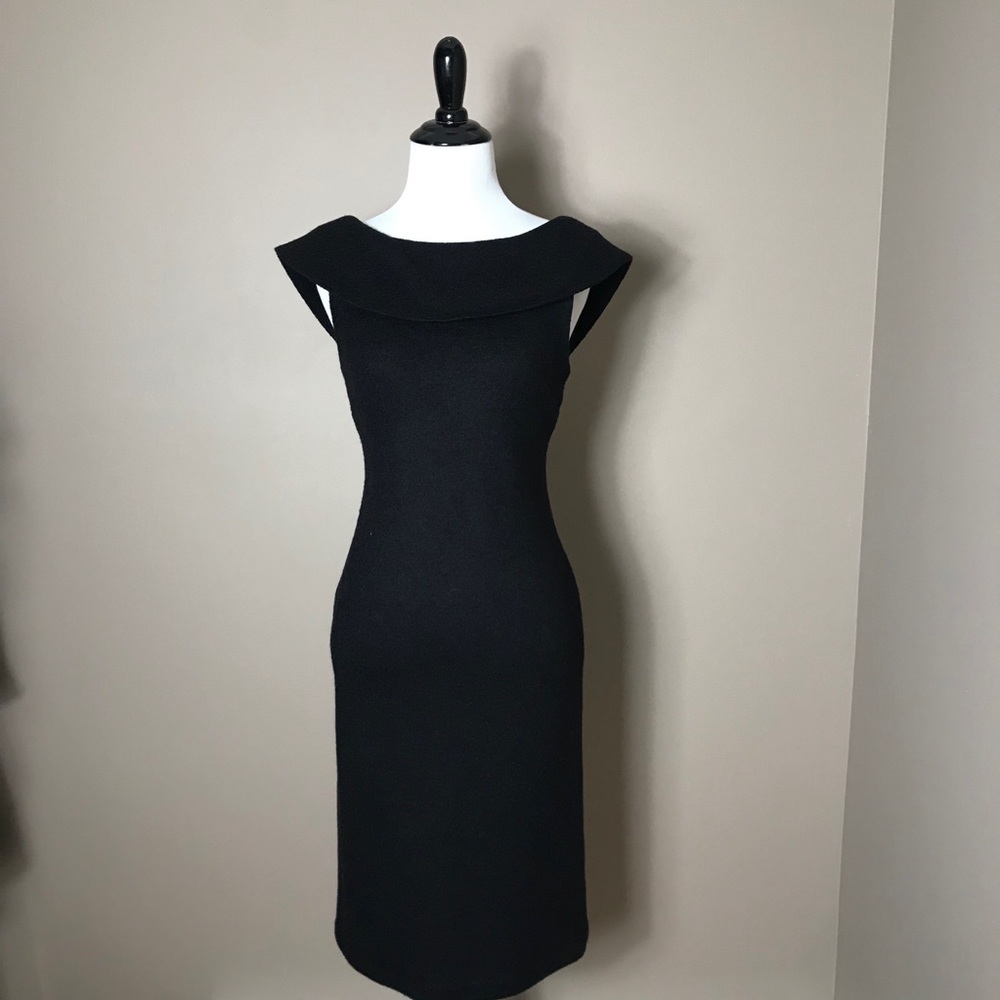 Banana Republice Black Wool Foldover Sheath Dress - Picture 4 of 9